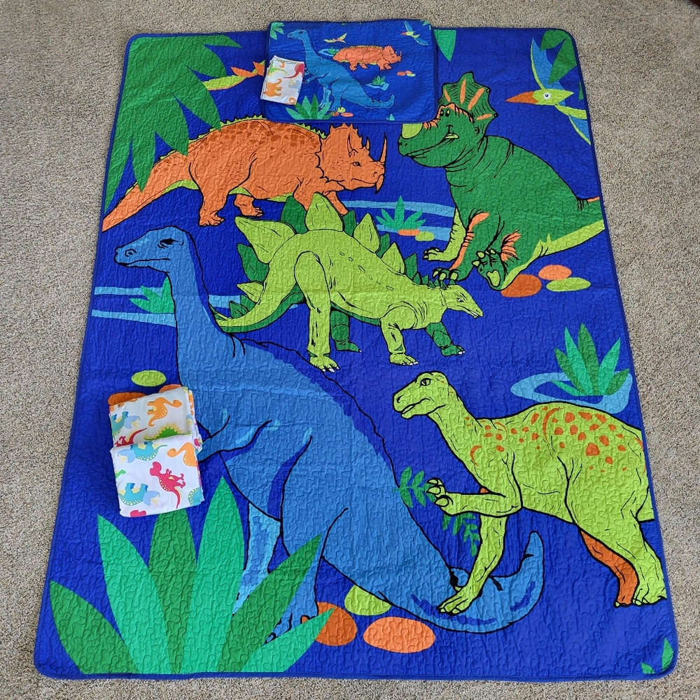 Multicolor Blue Green Orange Dinosaurs Design 5 Piece Twin Quilted Bedding Set